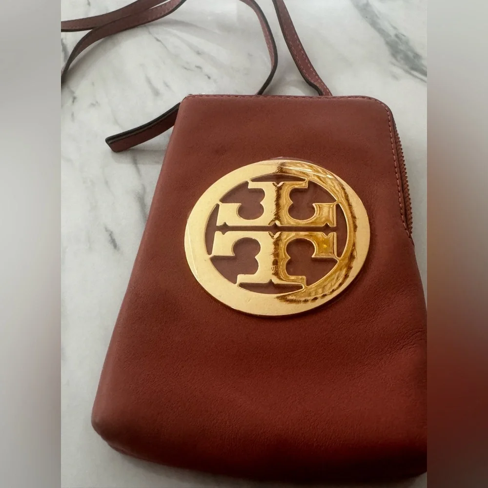 Tory Burch New Light  Brown and Gold Charlie Mini Phone Crossbody